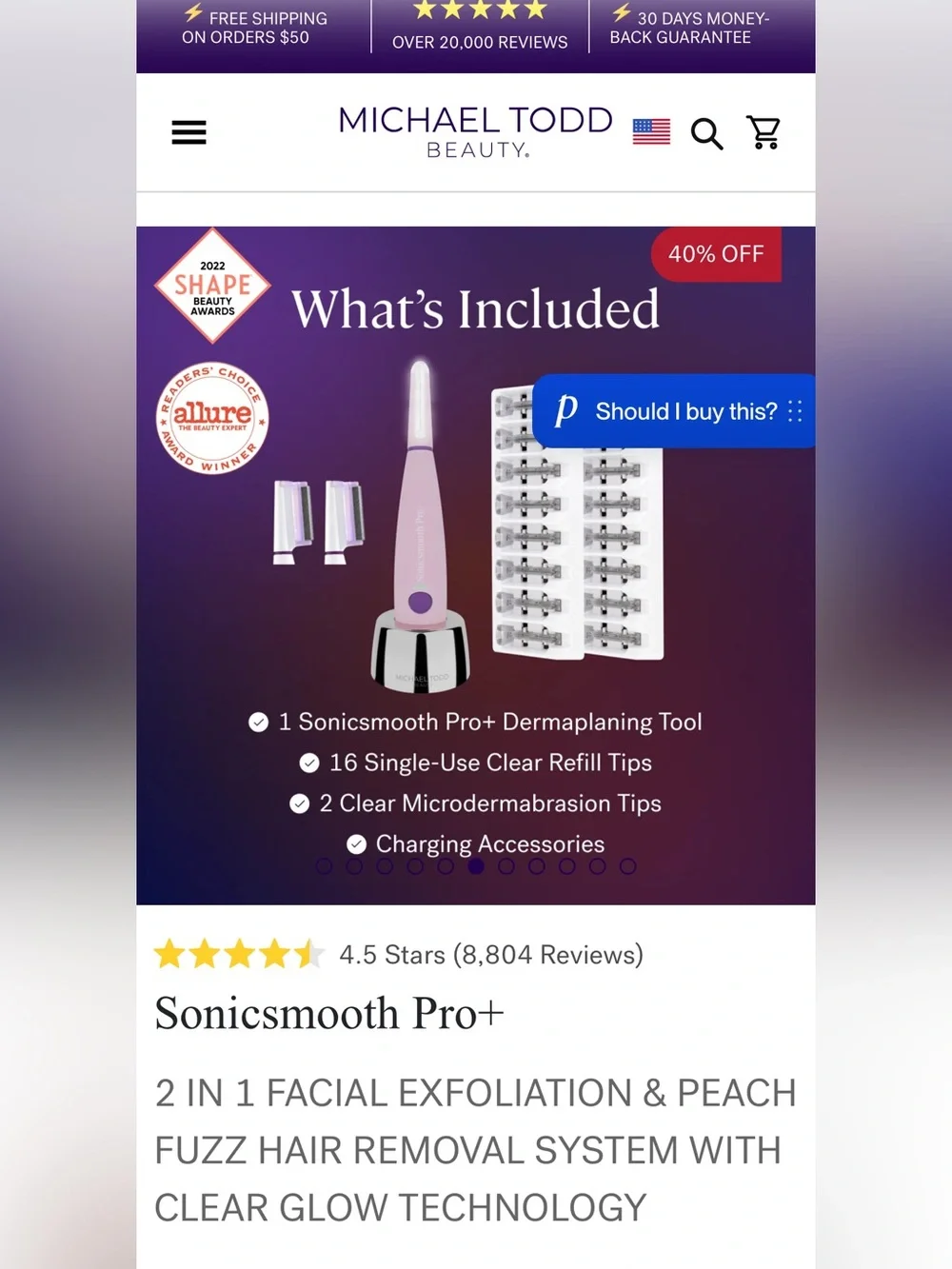 SONICSMOOTH PRO + 2 IN 1 FACIAL EXFOLIATION & PEACH FUZZ HAIR REMOVAL SYSTEM